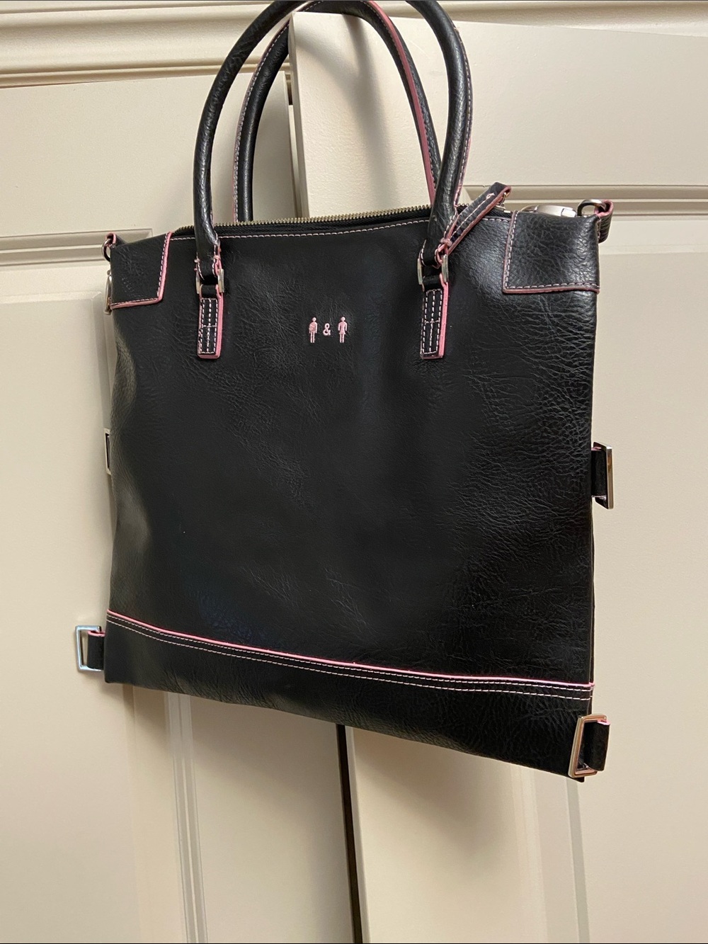Black Shoulder Tote with Pink Trim - Women's Structured Bag